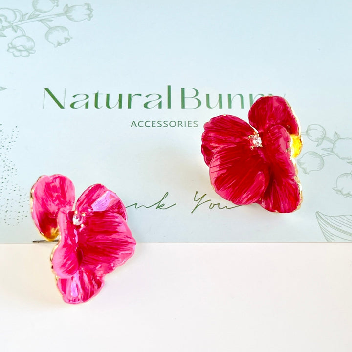 Vibrant Pink Orchid Flower Stud Earrings - Natural Bunny Accessories
