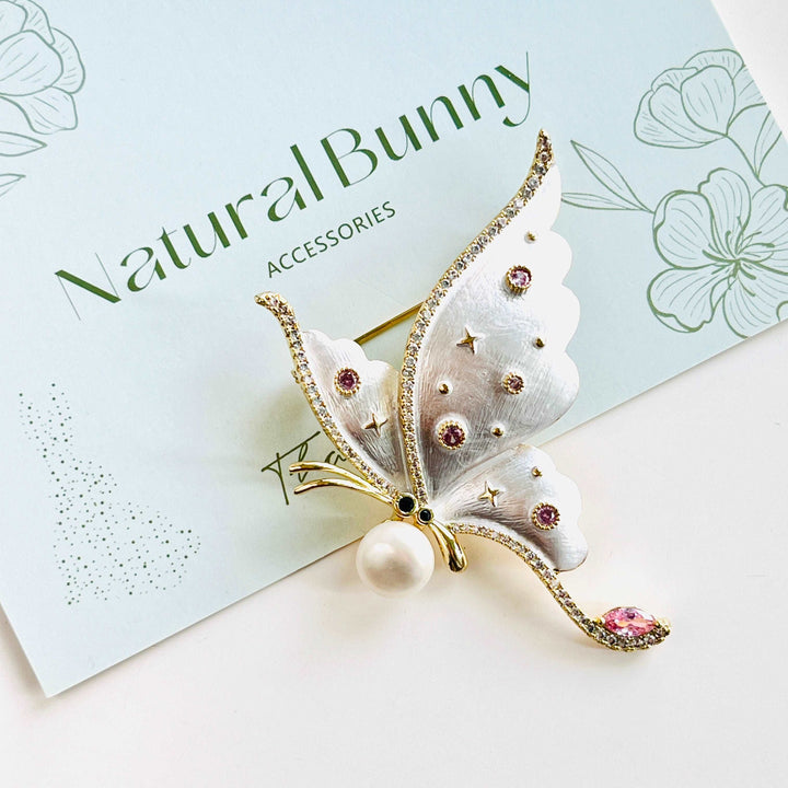 White Butterfly Pearl Brooch