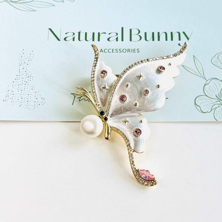 White Butterfly Pearl Brooch