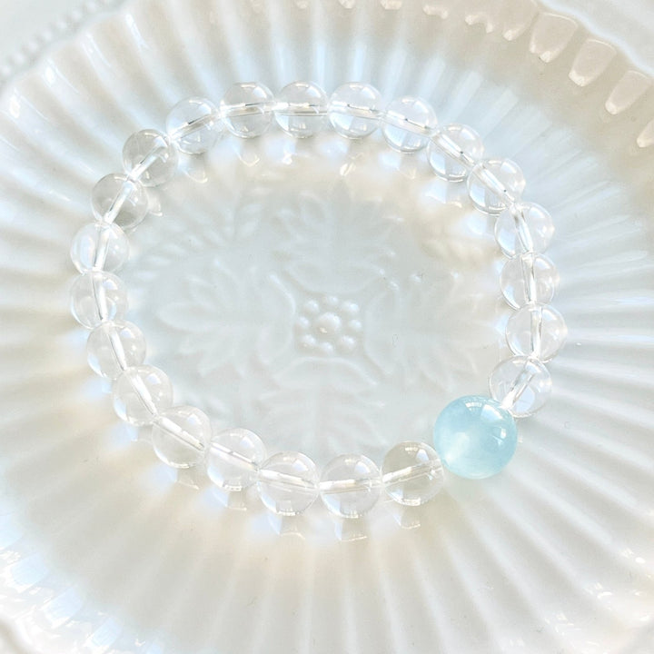 White Crystal Aquamarine Beaded Bracelet - Natural Bunny Accessories
