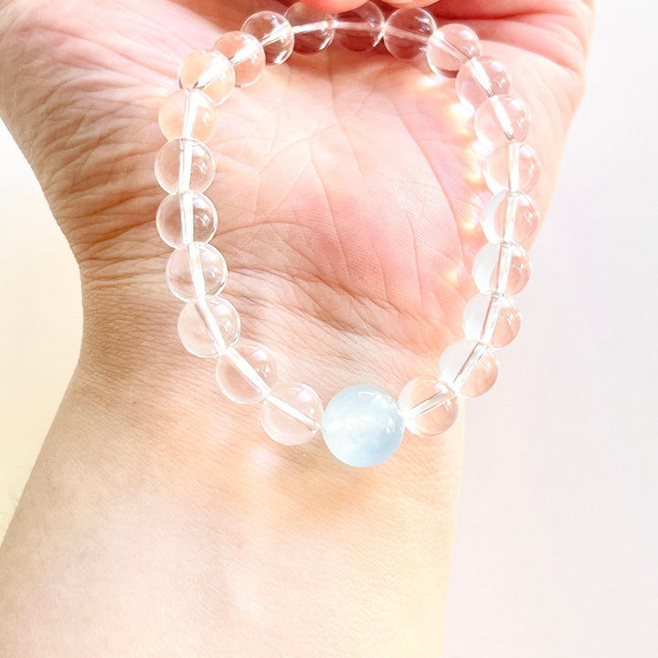 White Crystal Aquamarine Beaded Bracelet - Natural Bunny Accessories