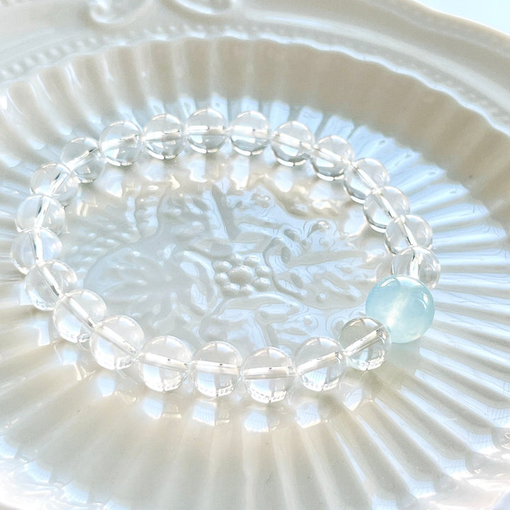 White Crystal Aquamarine Beaded Bracelet - Natural Bunny Accessories
