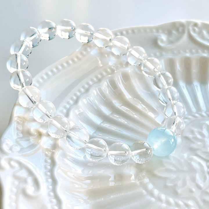 White Crystal Aquamarine Beaded Bracelet - Natural Bunny Accessories