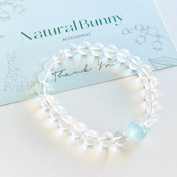 White Crystal Aquamarine Beaded Bracelet - Natural Bunny Accessories