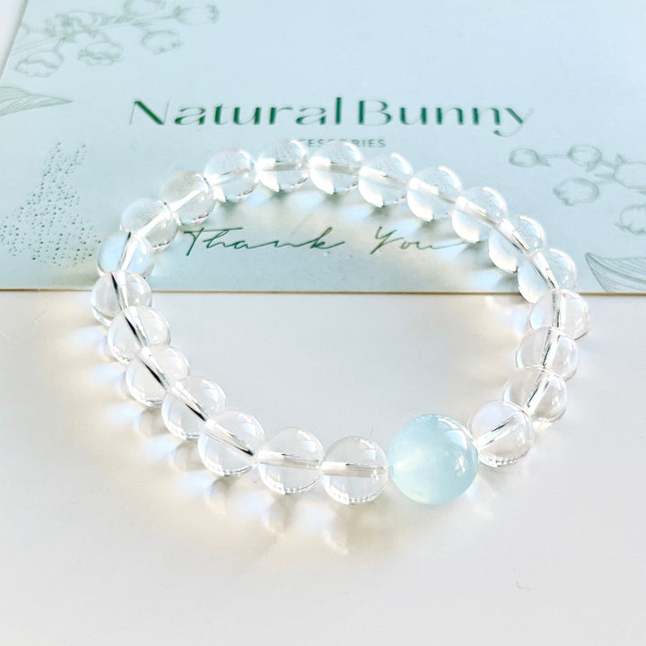 White Crystal Aquamarine Beaded Bracelet - Natural Bunny Accessories