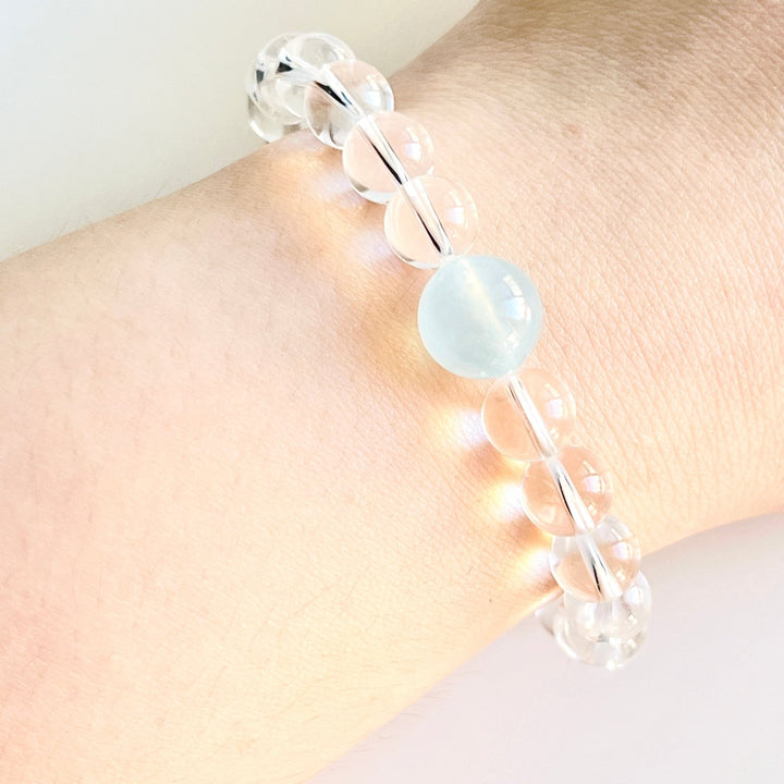 White Crystal Aquamarine Beaded Bracelet - Natural Bunny Accessories