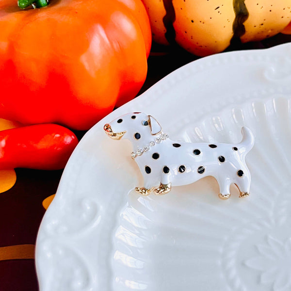 White Dalmatian Dog Brooch