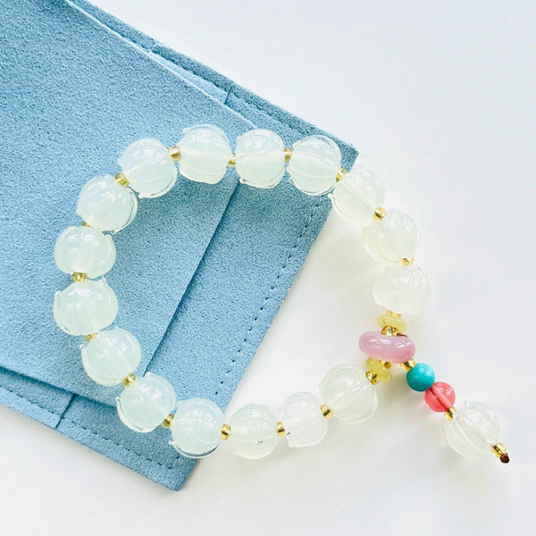White Lotus Colored Glaze Beaded Bracelet - Natural Bunny Accessories