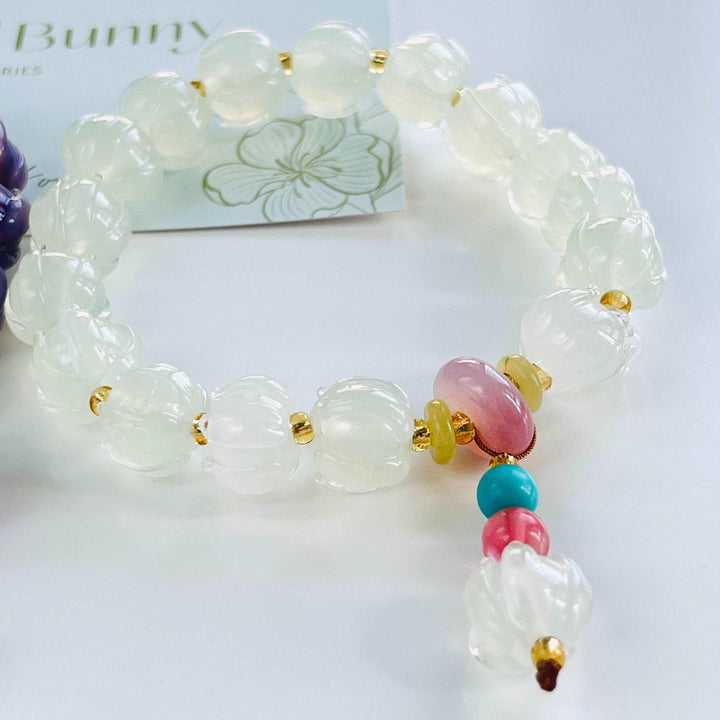 White Lotus Colored Glaze Beaded Bracelet