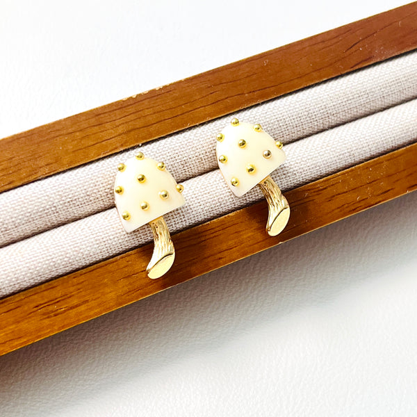Cute White Mushroom Stud Earrings