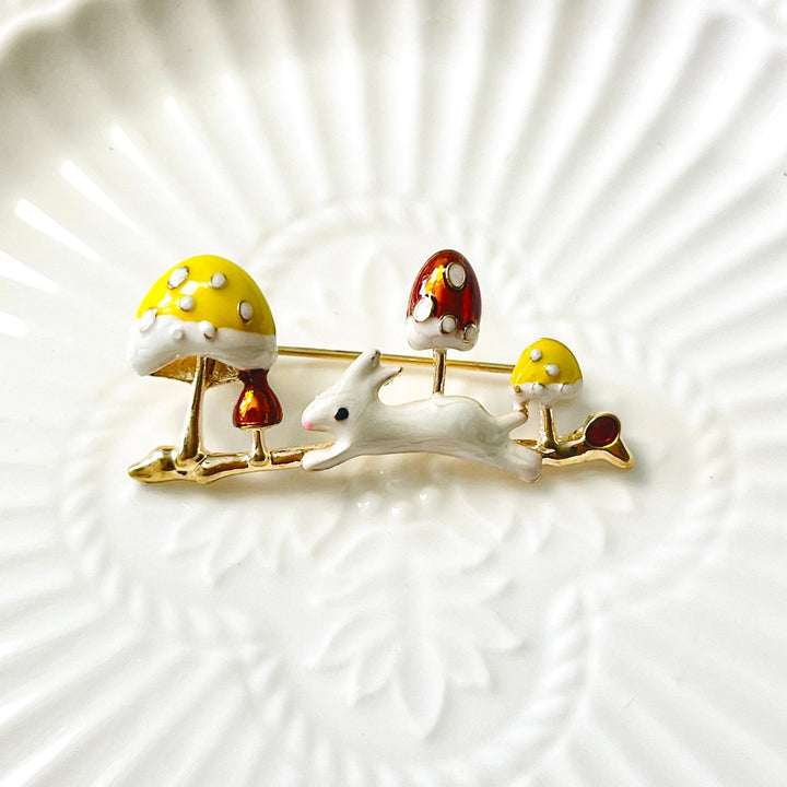 White Rabbit Mushroom Brooch - Natural Bunny Accessories