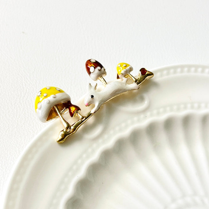 White Rabbit Mushroom Brooch - Natural Bunny Accessories