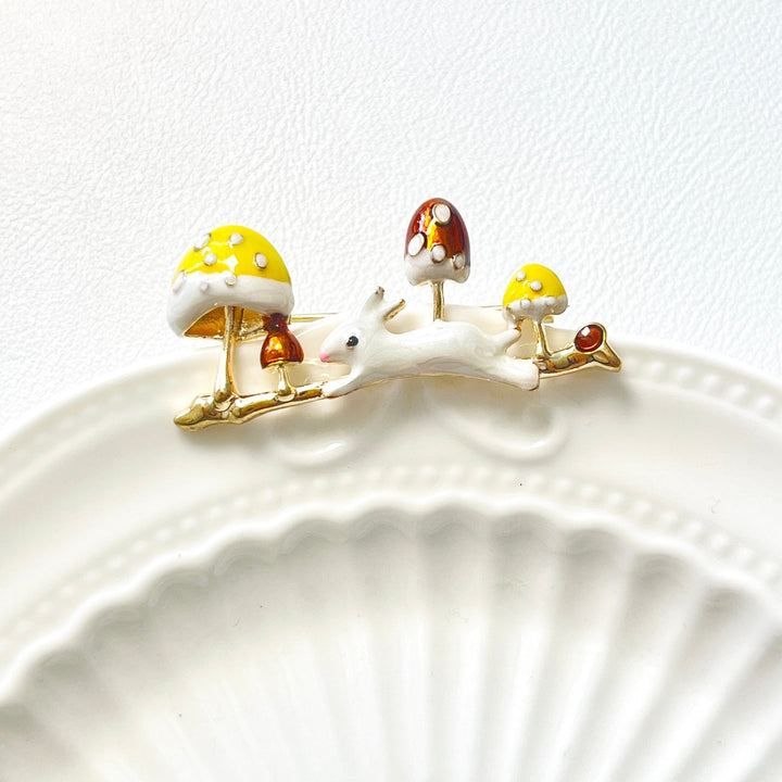 White Rabbit Mushroom Brooch - Natural Bunny Accessories