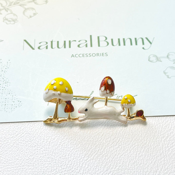 White Rabbit Mushroom Brooch - Natural Bunny Accessories