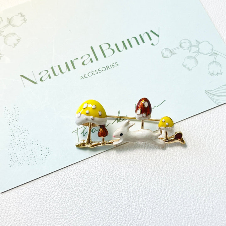 White Rabbit Mushroom Brooch - Natural Bunny Accessories