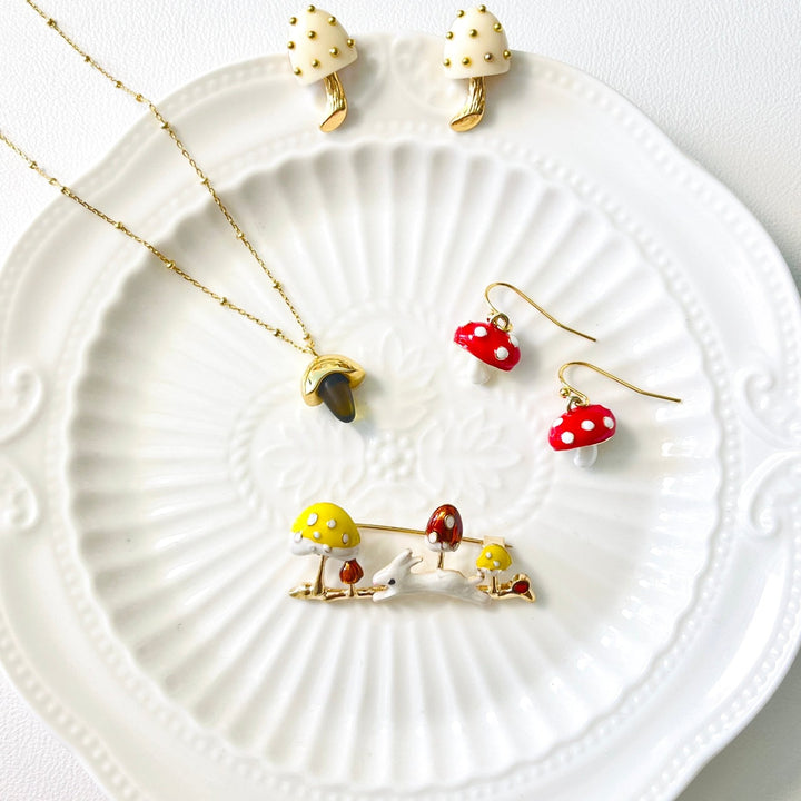 White Rabbit Mushroom Brooch - Natural Bunny Accessories