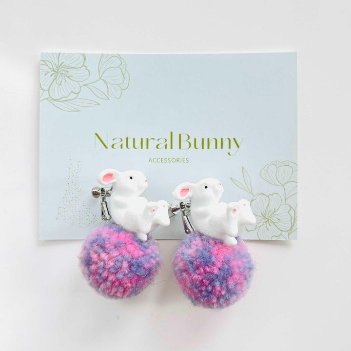 White Rabbit With Pompon Stud Earrings / Clip-on Earrings