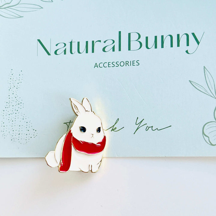 White Rabbit With Red Scarf Brooch Pin