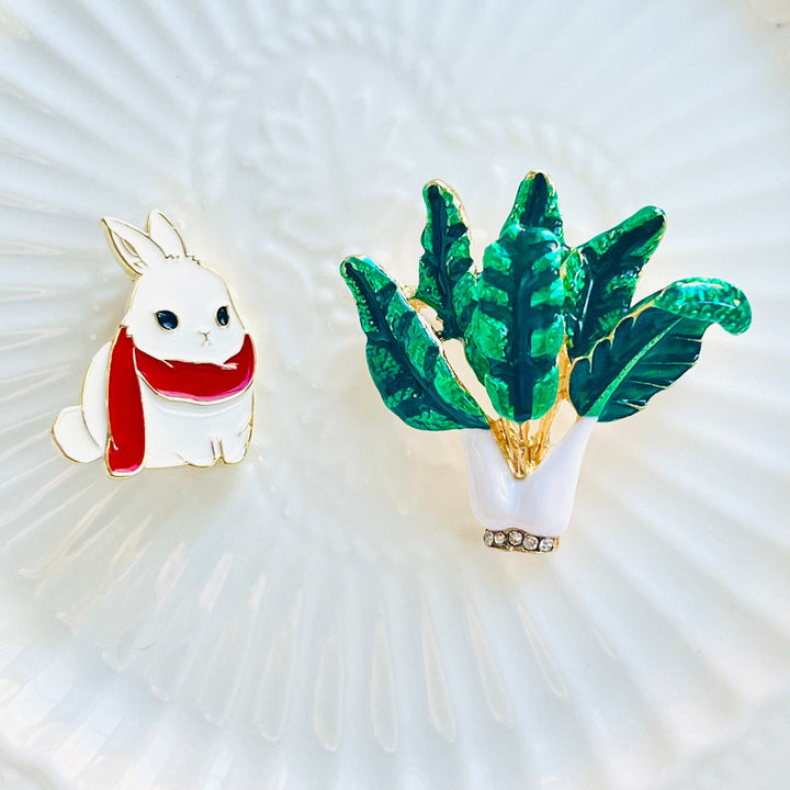 White Rabbit With Red Scarf Brooch Pin