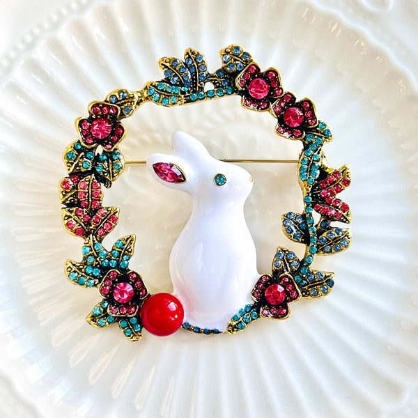 White Rabbit Wreath Brooch