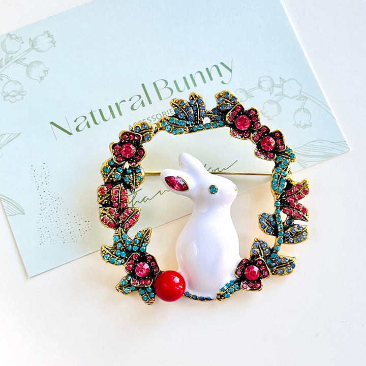 White Rabbit Wreath Brooch