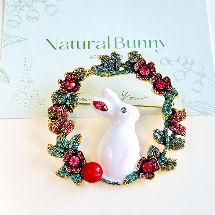 White Rabbit Wreath Brooch
