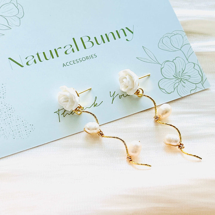 White Rose Pearl Earrings