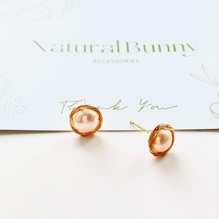 Wire Wrapping Freshwater Pearl Stud Earrings