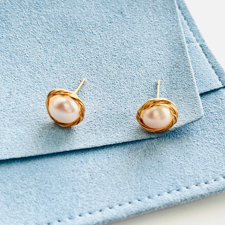 Wire Wrapping Freshwater Pearl Stud Earrings