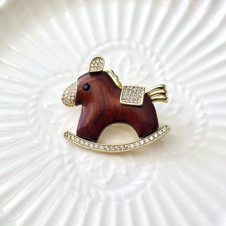 Wooden Rocking Horse Brooch - Natural Bunny Accessories