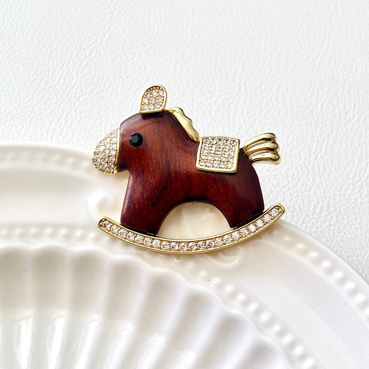 Wooden Rocking Horse Brooch - Natural Bunny Accessories