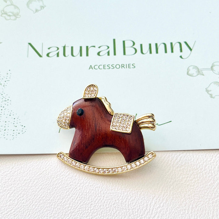 Wooden Rocking Horse Brooch - Natural Bunny Accessories