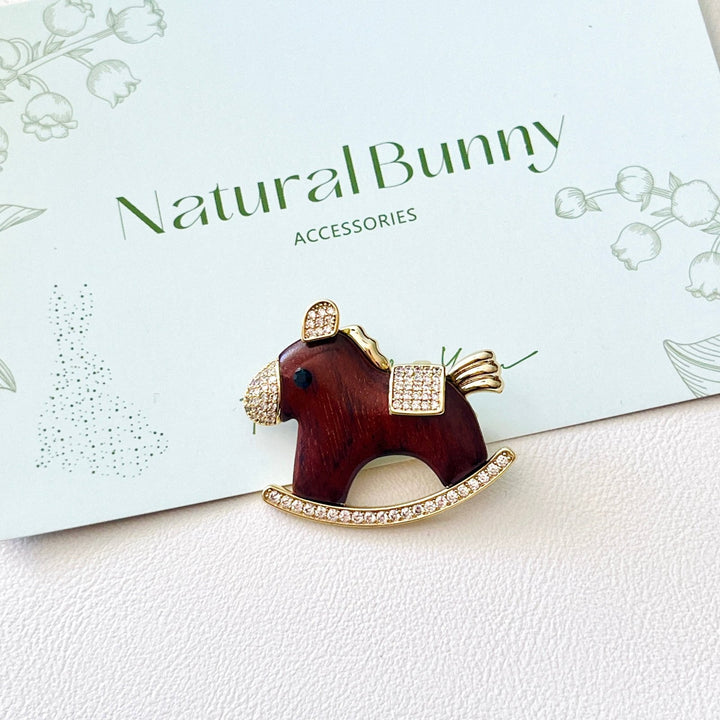 Wooden Rocking Horse Brooch - Natural Bunny Accessories