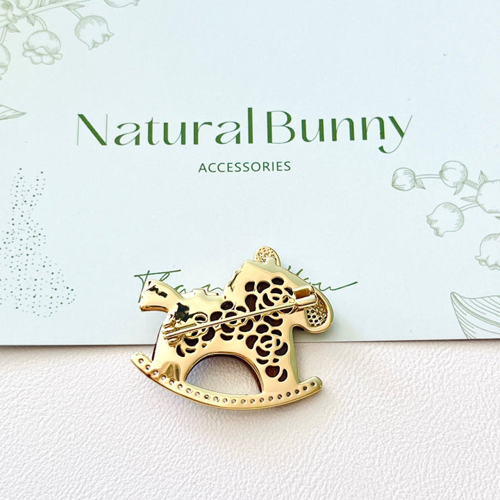 Wooden Rocking Horse Brooch - Natural Bunny Accessories
