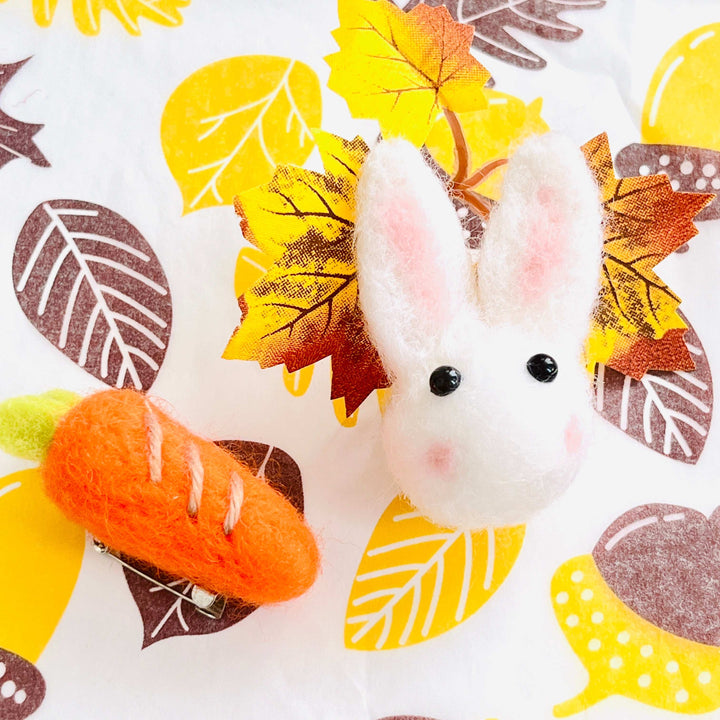 Wool Felt Rabbit / Carrot Brooch