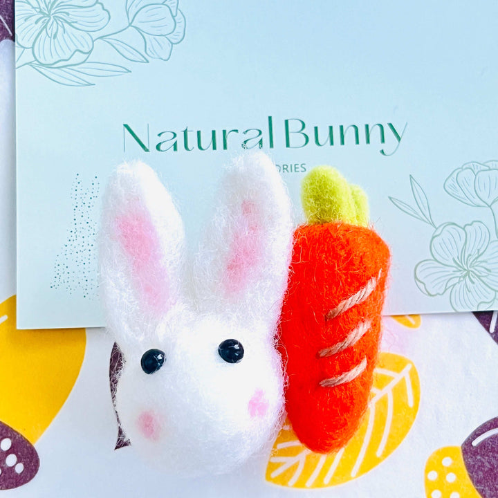 Wool Felt Rabbit / Carrot Brooch