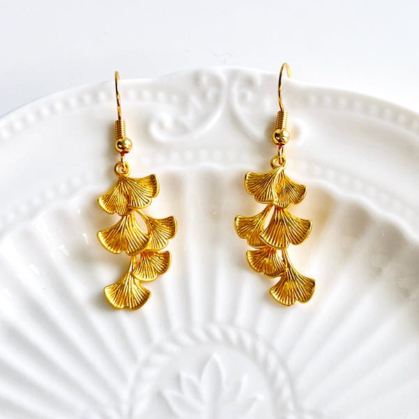 Yellow Ginkgo Leaves Dangle Earrings