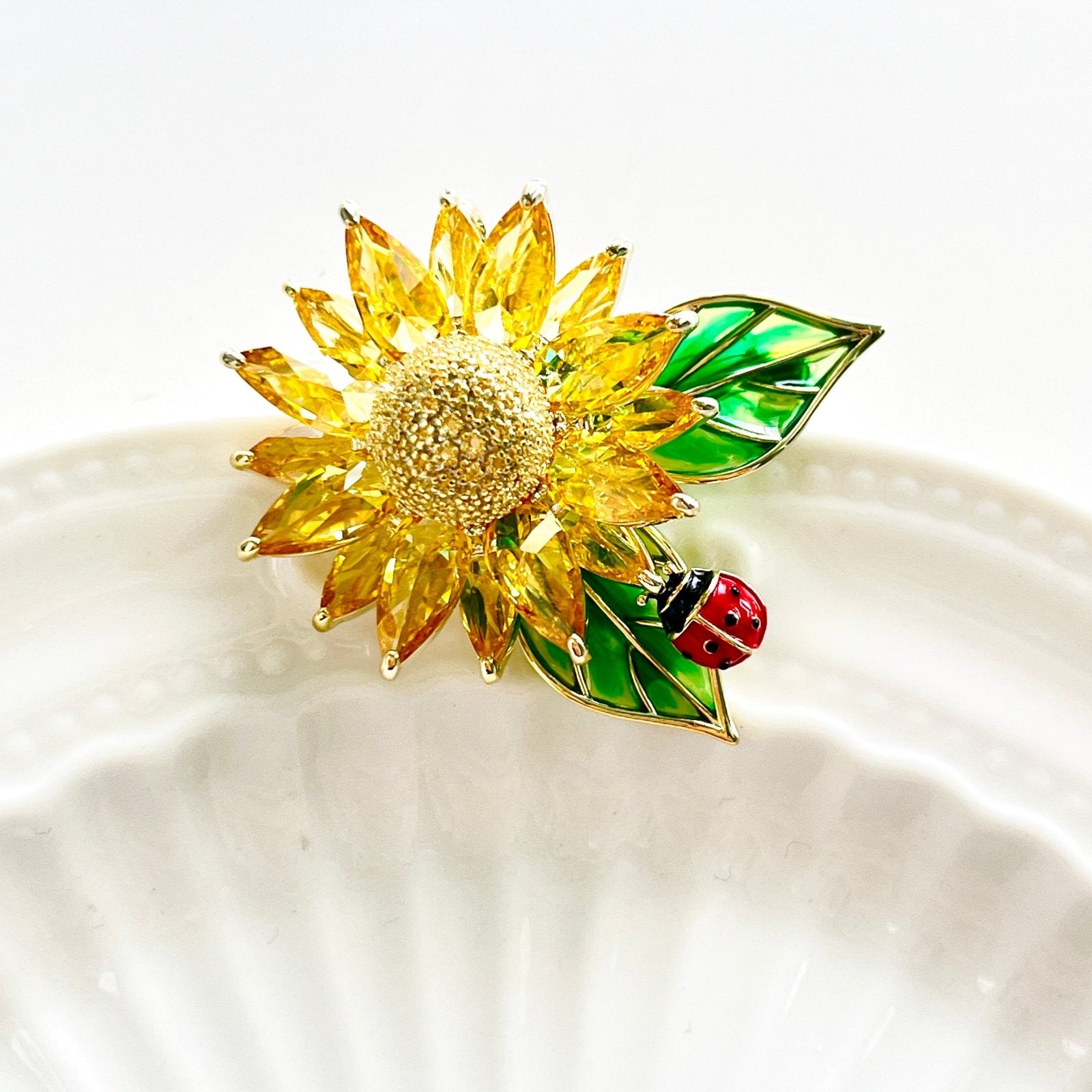 Yellow Sunflower With Ladybug Brooch | Graduation Gift Jewelry ...