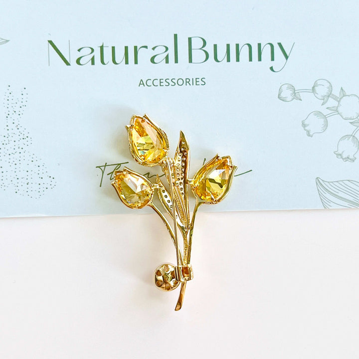 Yellow Tulip Pearl Brooch