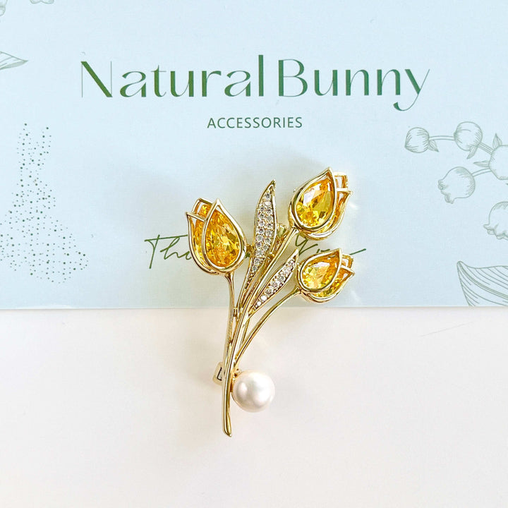 Yellow Tulip Pearl Brooch