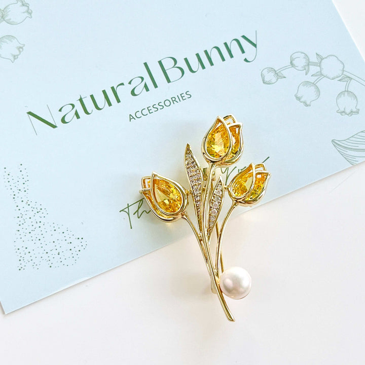 Yellow Tulip Pearl Brooch