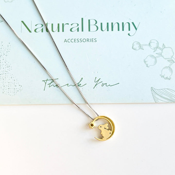 Sterling Silver Moon Bunny Necklace (40cm Chain) - Natural Bunny Accessories