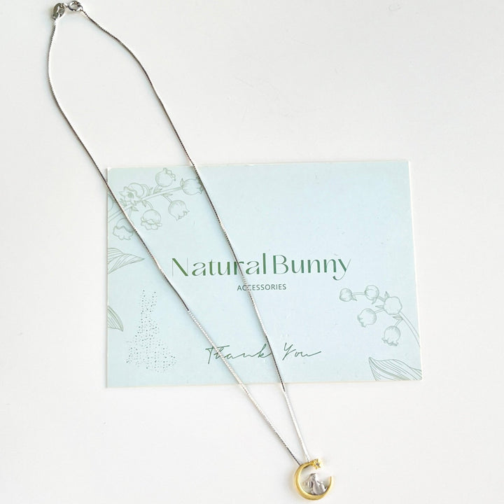Sterling Silver Moon Bunny Necklace (40cm Chain) - Natural Bunny Accessories