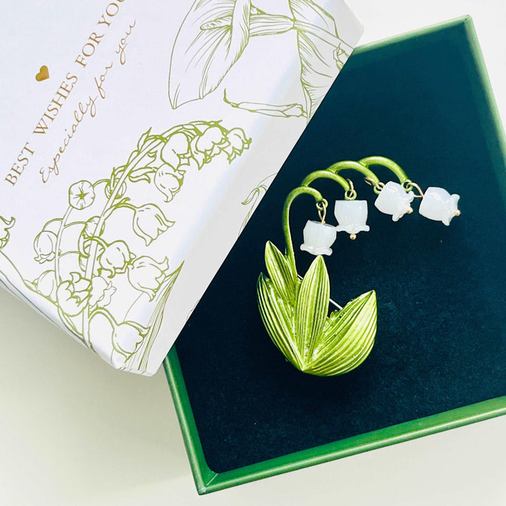 Green Leaves Lily of the Valley Brooch