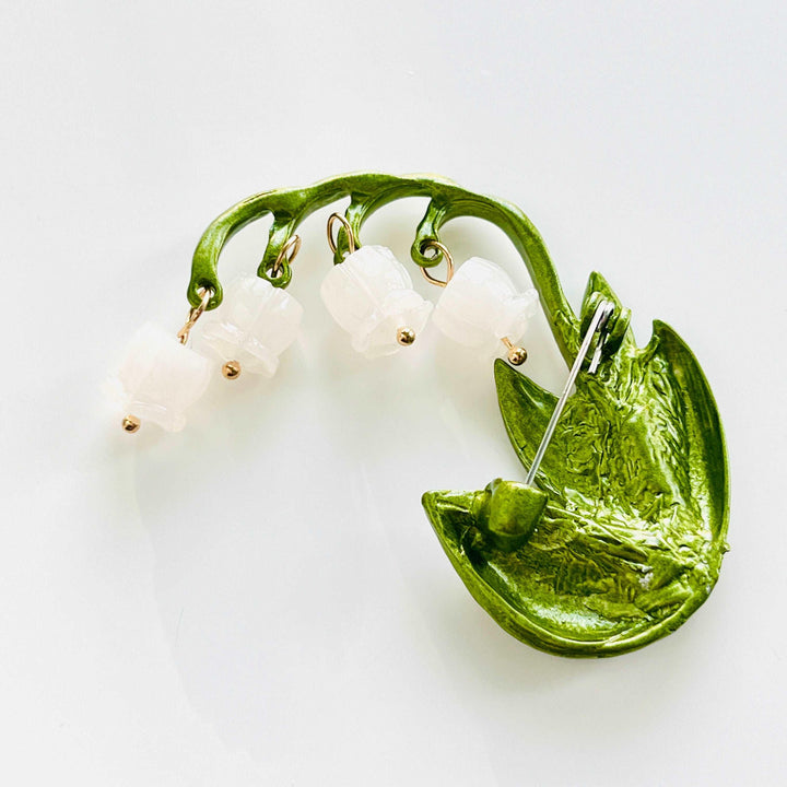 Green Leaves Lily of the Valley Brooch