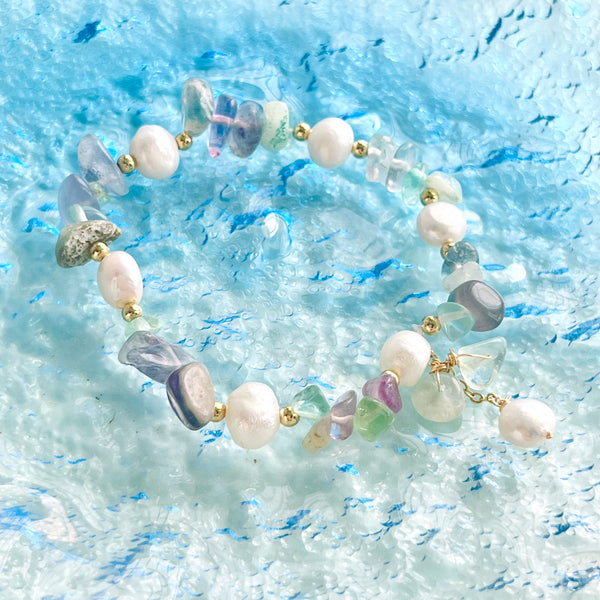 Tranquillity Fluorite And Pearl Gemstone Bracelet
