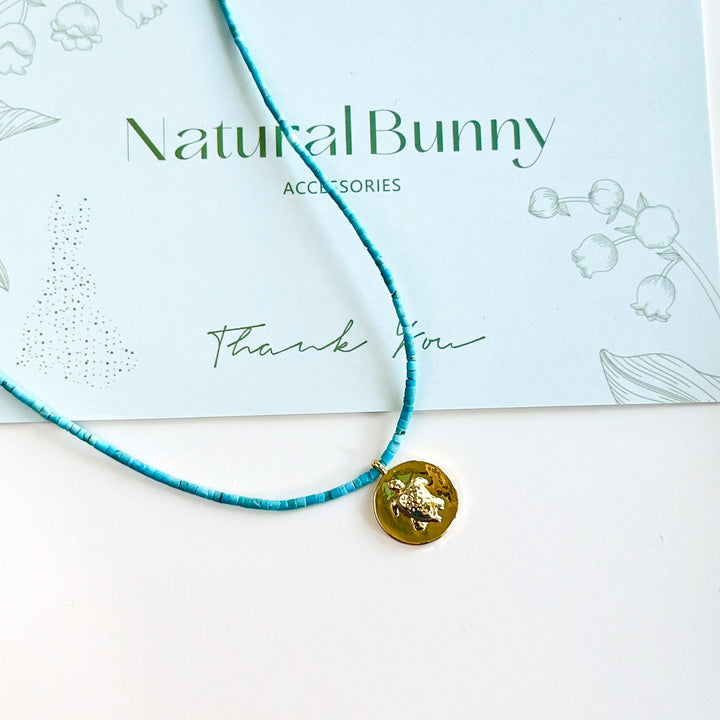 Turtle Pendant Blue Turquoise Beaded Necklace
