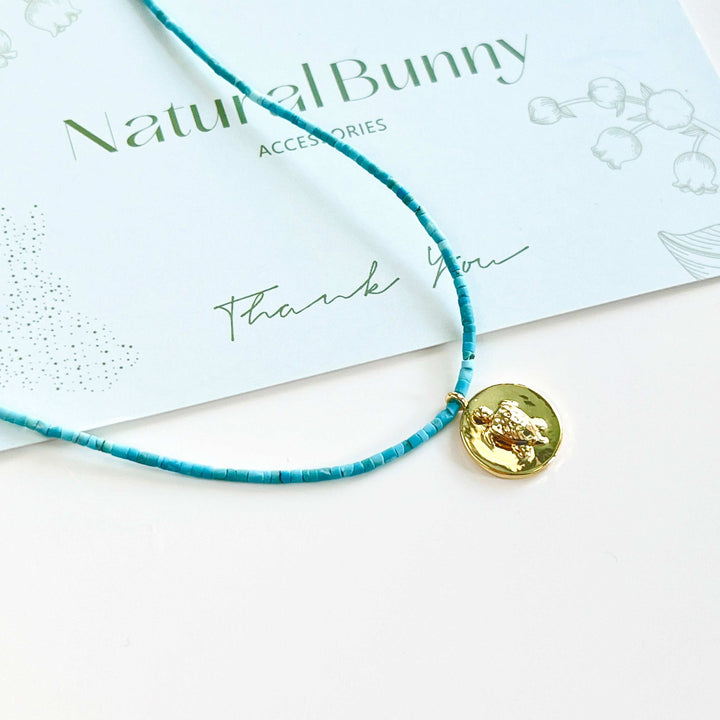 Turtle Pendant Blue Turquoise Beaded Necklace