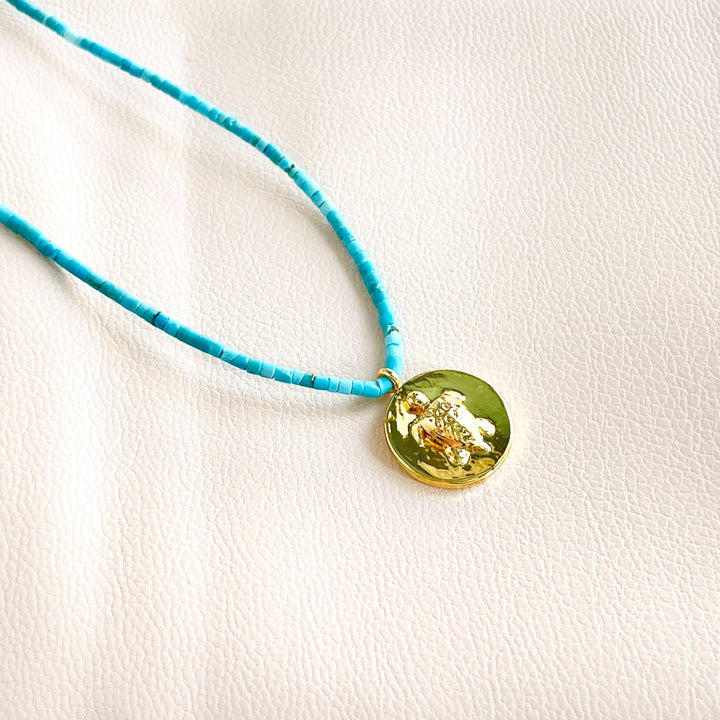 Turtle Pendant Blue Turquoise Beaded Necklace